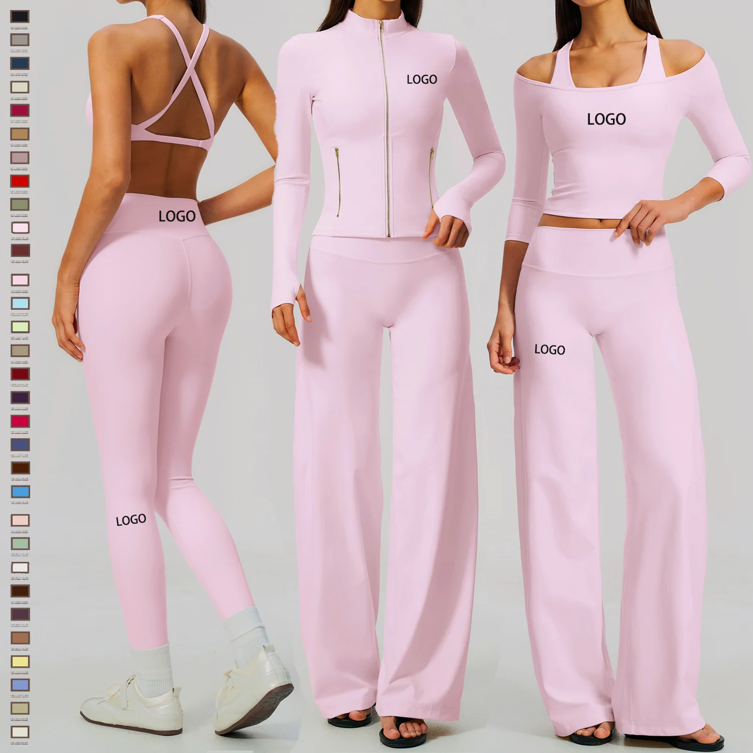 Women's Clothes Gym Slim Fit Yoga Jackets Tummy Control Sports Leggings Squat Proof Yoga Bra Wide Leg Active Pants 5pcs Yoga Set